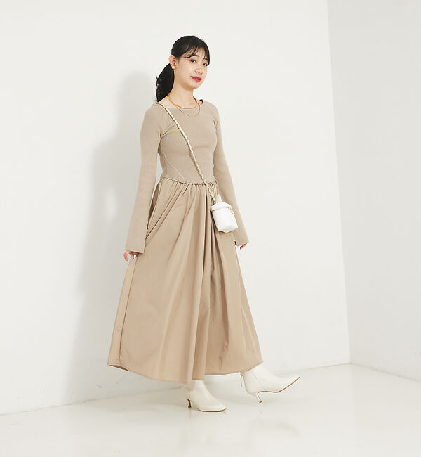 Rouge vif「スリーブフレアニット&times;布帛コンビワンピース」|ワンピース|