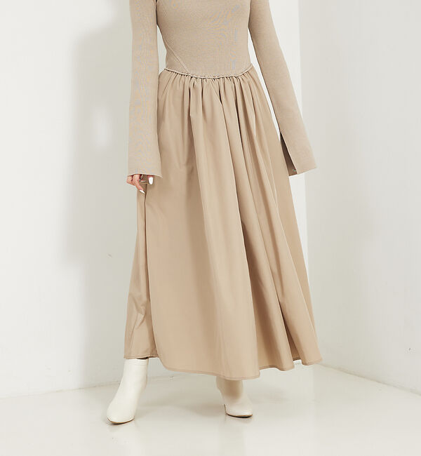 Rouge vif「スリーブフレアニット&times;布帛コンビワンピース」|ワンピース|