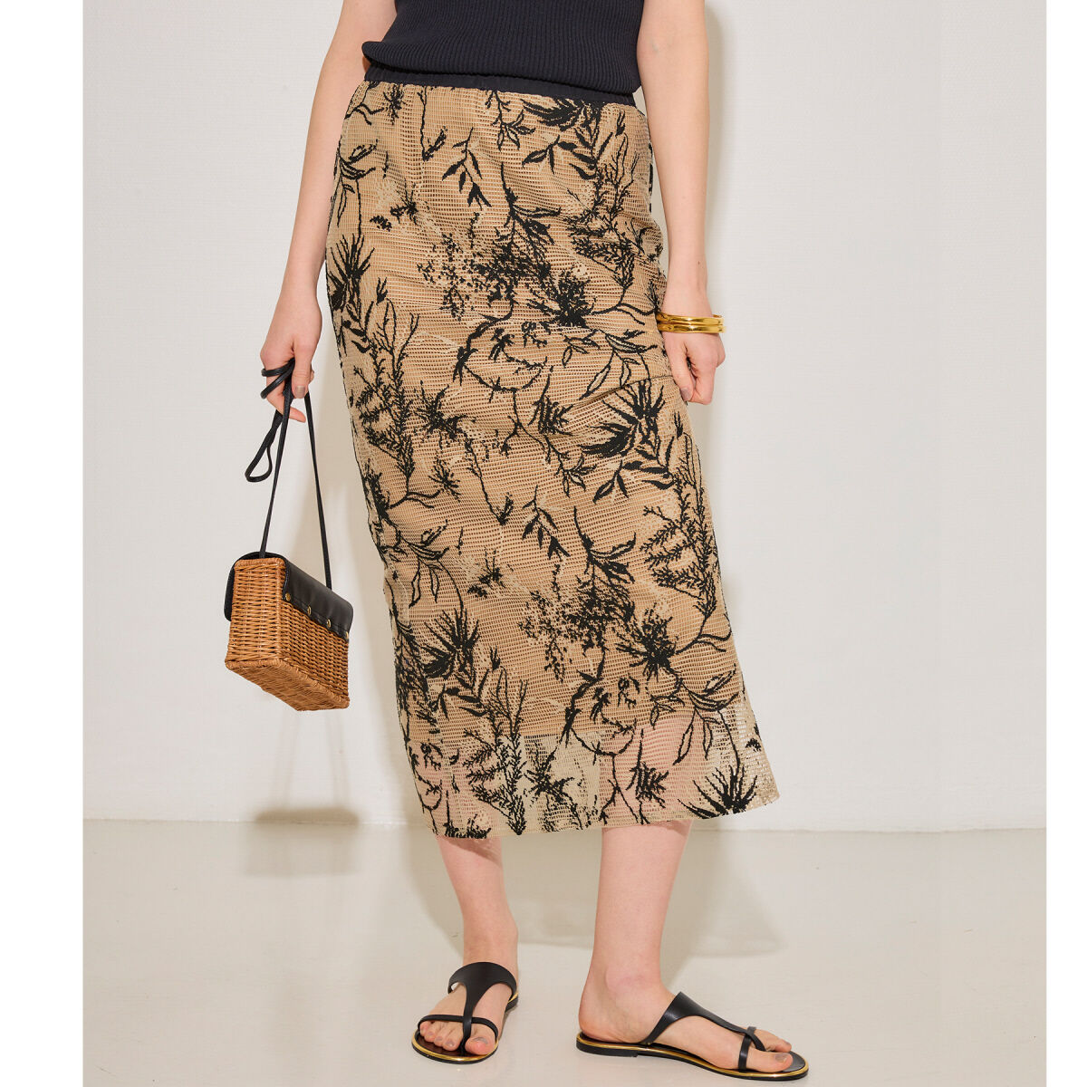 Rouge vif「【セットアップ対応】ボタニカルレースタイトスカート」|スカート|ベージュ