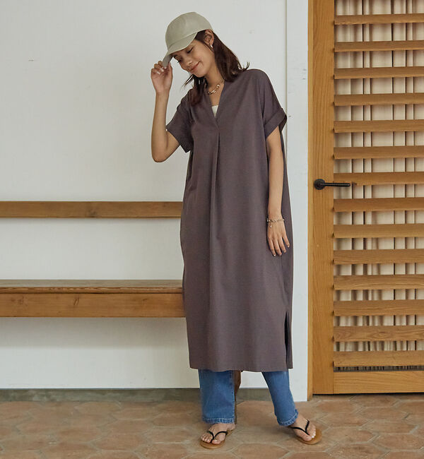 abahouse mavie「【大人のいちまんワンピ】シルケット天竺スキッパーワンピース」|ワンピース|