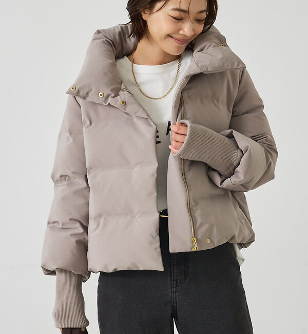 abahouse mavie「【WEB Domani掲載】袖リブシームレススタンドダウン/ロングセラー/定番/」|ダウン|グレージュ