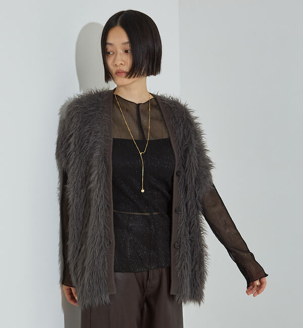 NOMINE「ロング フェザー ニットベスト カーディガン」|ベスト・ジレ|