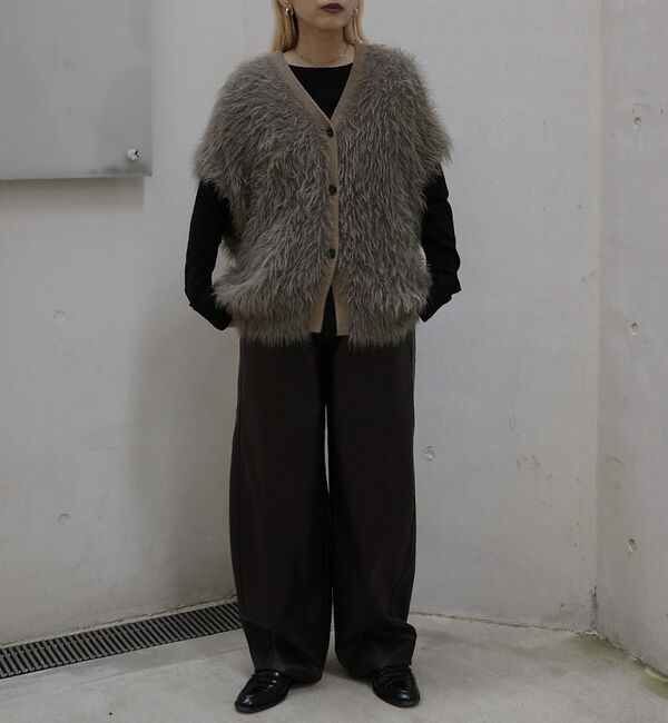 NOMINE「ロング フェザー ニットベスト カーディガン」|ベスト・ジレ|