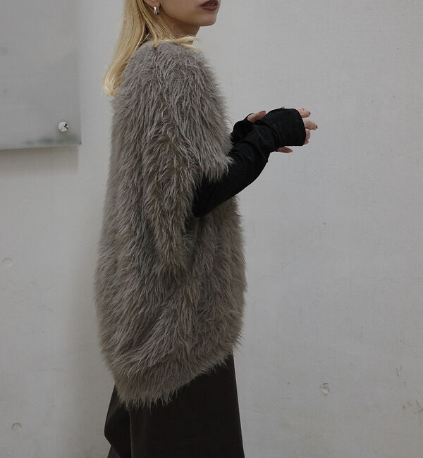 NOMINE「ロング フェザー ニットベスト カーディガン」|ベスト・ジレ|