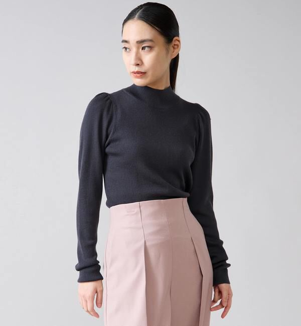 TIARA「パフスリーブリブニット」|ニット・セーター|チャコールグレー