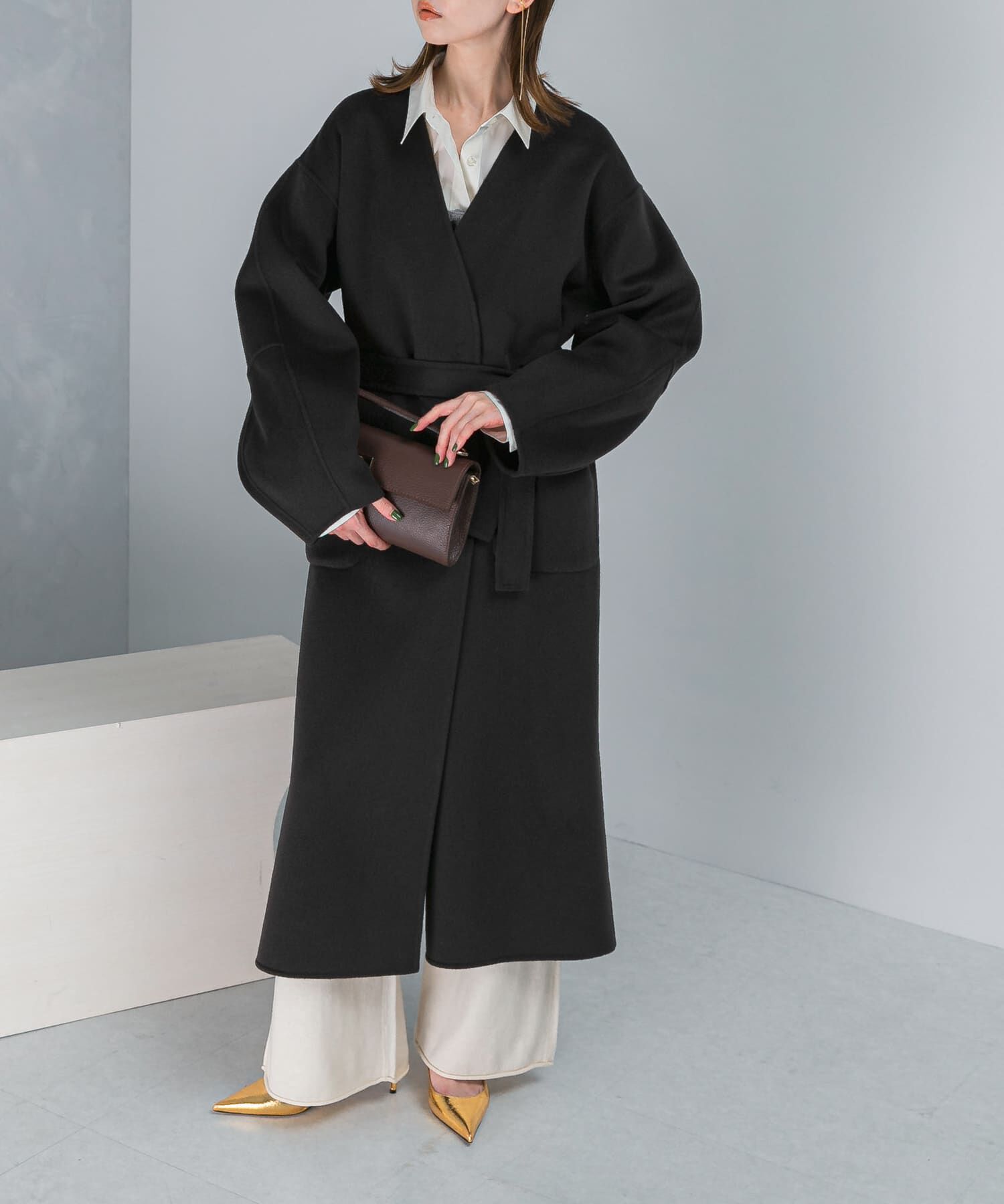 URBAN RESEARCH ROSSO「カラーレスリバーロングコート」|ノーカラーコート|