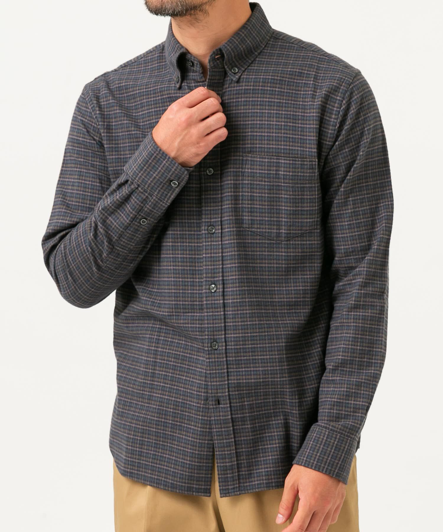 URBAN RESEARCH ROSSO「『抗菌 / 防臭』『XXLサイズあり』ハイパフォーマンスフランネルシャツ」|シャツ・ブラウス|グリーン系その他