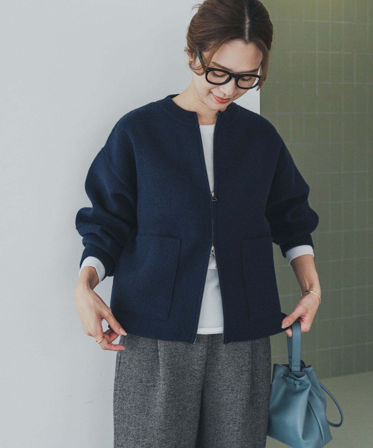 URBAN RESEARCH DOORS「ニットZIPブルゾン」|ニット・セーター|ネイビー