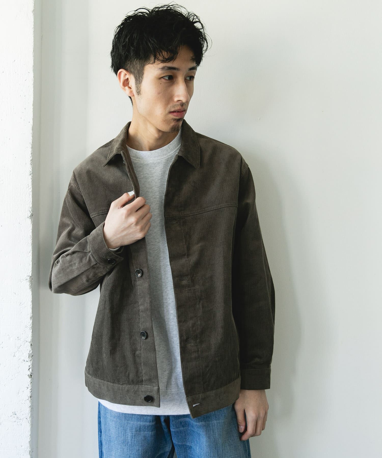 URBAN RESEARCH DOORS「コーデュロイ トラッカージャケット」|ノーカラーコート|