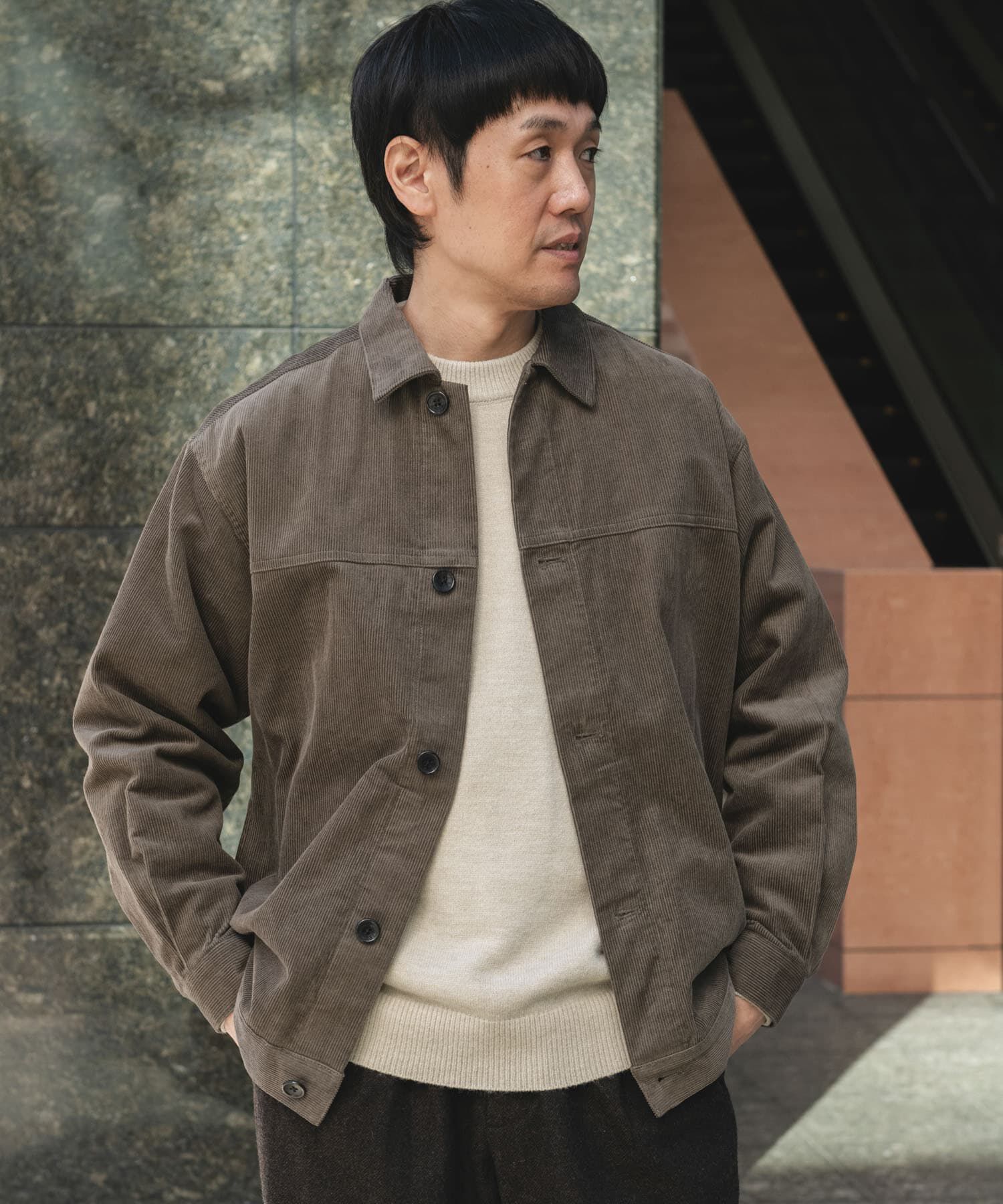 URBAN RESEARCH DOORS「コーデュロイ トラッカージャケット」|ノーカラーコート|