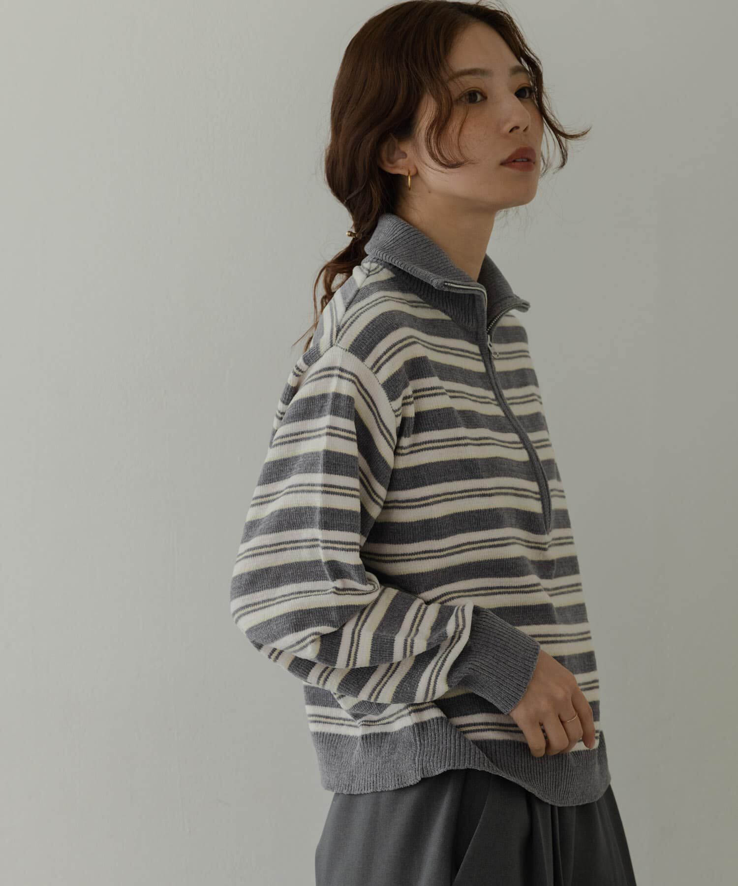 Sonny Label 「モールヤーンマルチボーダーハーフジッププルオーバー」|ニット・セーター|