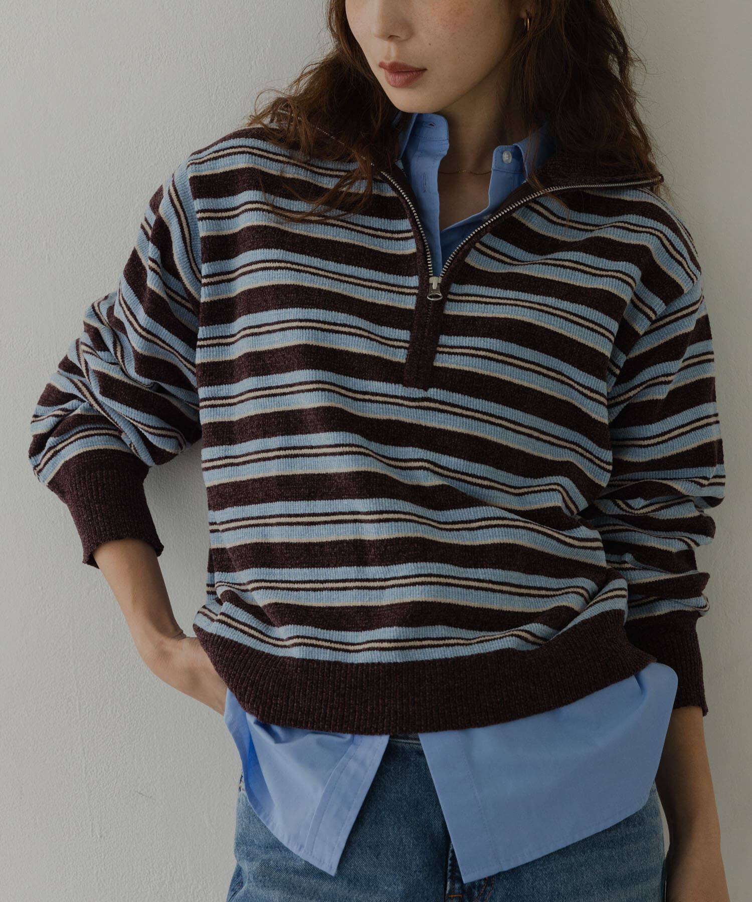 Sonny Label 「モールヤーンマルチボーダーハーフジッププルオーバー」|ニット・セーター|