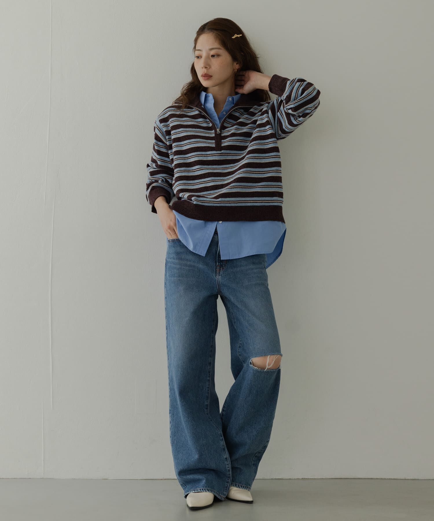 Sonny Label 「モールヤーンマルチボーダーハーフジッププルオーバー」|ニット・セーター|