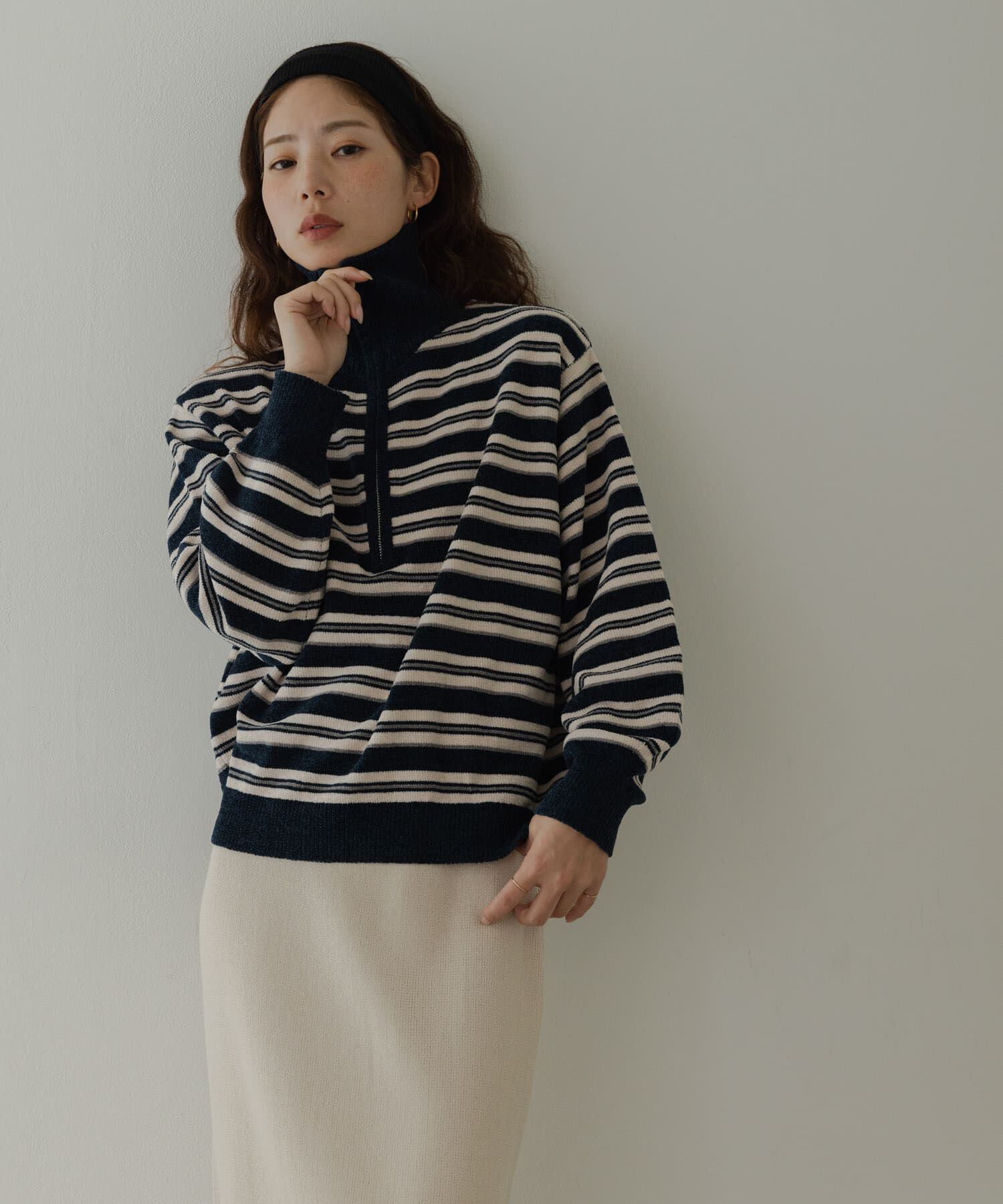 Sonny Label 「モールヤーンマルチボーダーハーフジッププルオーバー」|ニット・セーター|