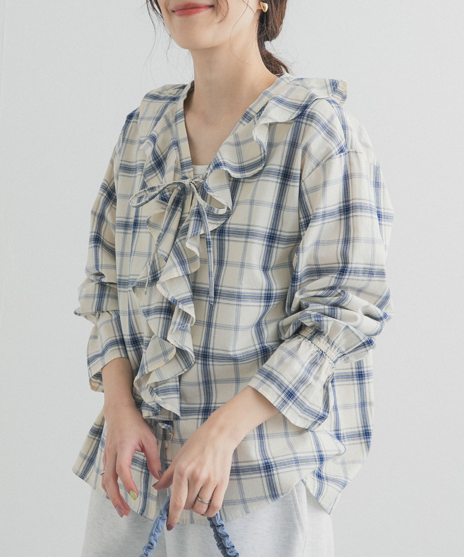 URBAN RESEARCH DOORS「チェックフリルブラウス」|シャツ・ブラウス|