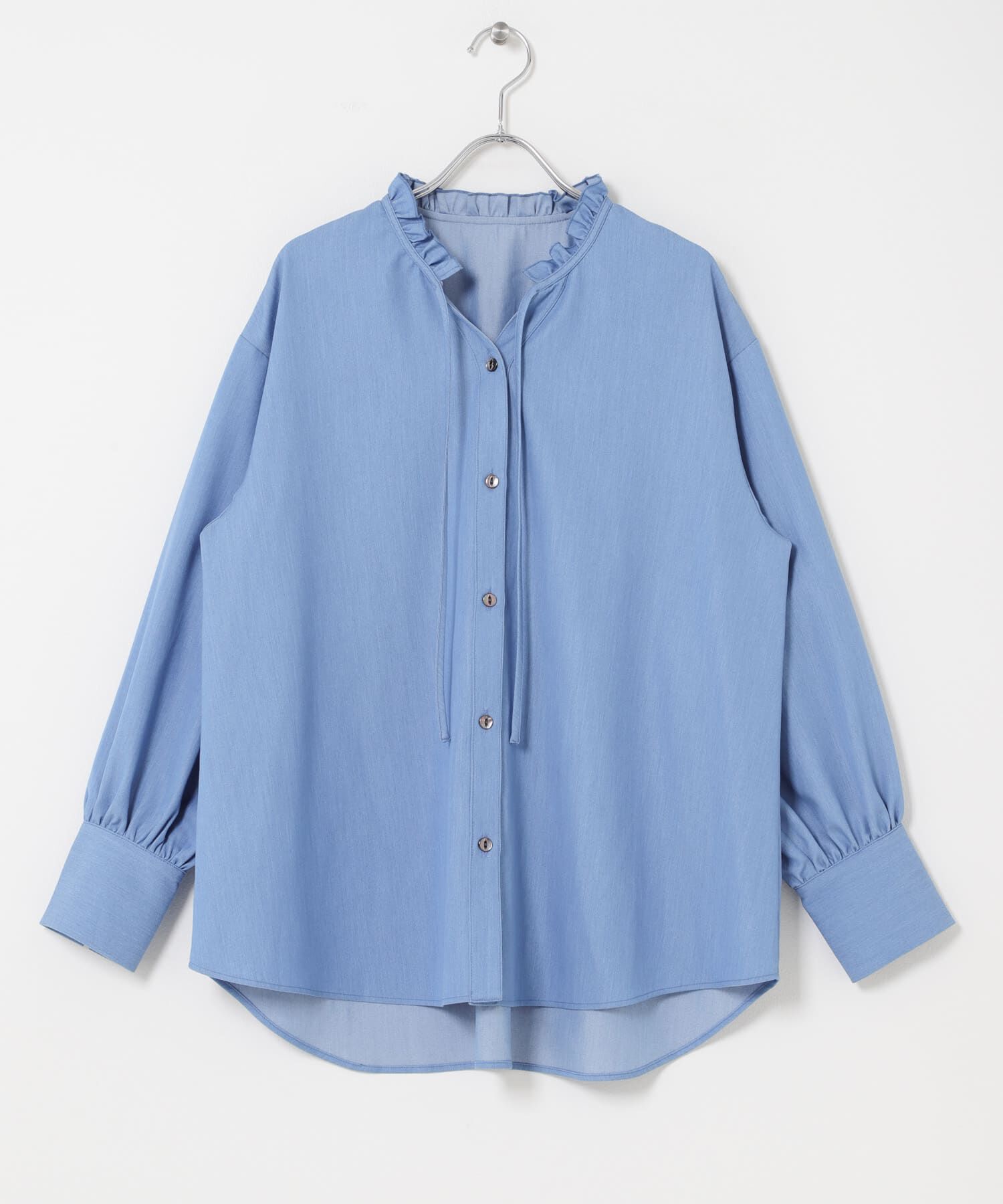 URBAN RESEARCH ROSSO「『WEB限定』フリルネックデニムブラウス」|シャツ・ブラウス|