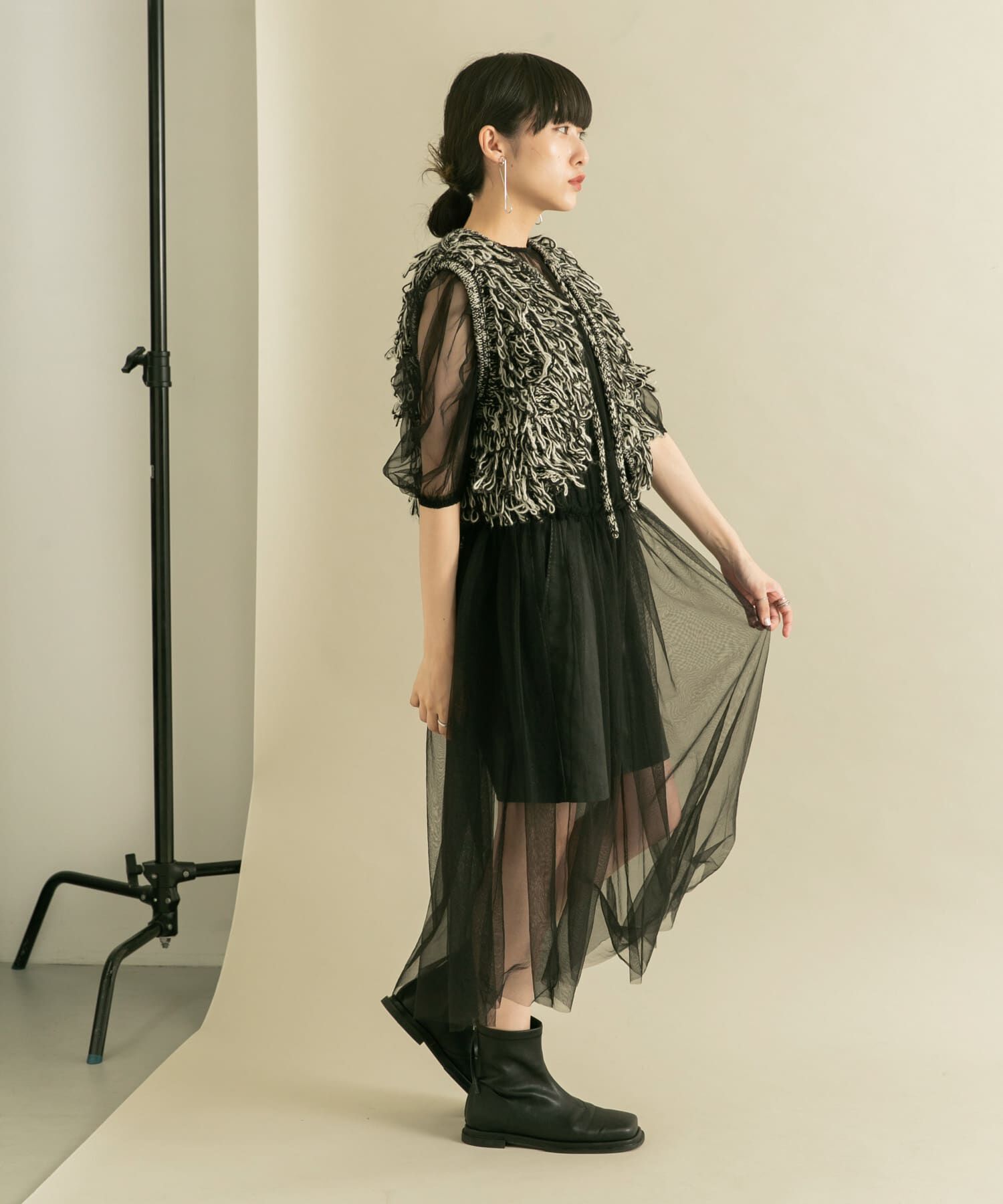  「パワースリーブチュールワンピース」|ワンピース|