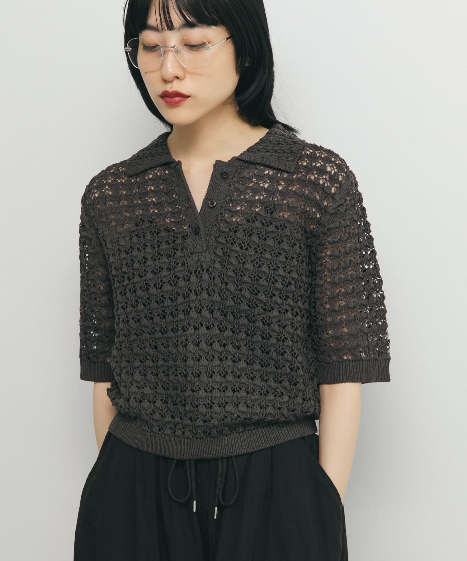  「ラッセルカラードニット」|ニット・セーター|チャコールグレー