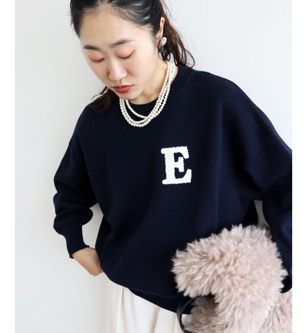  「《手洗い可能》サガラ刺繍クループルオーバー」|ニット・セーター|ネイビー