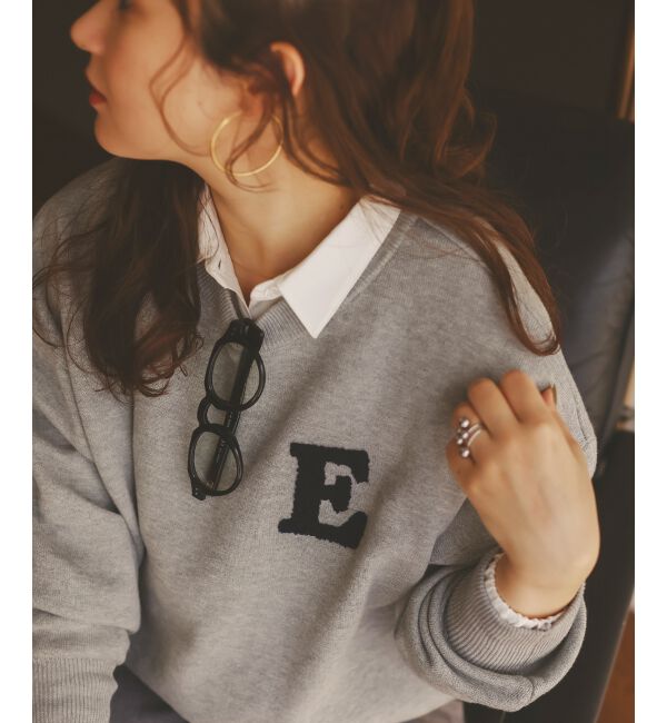  「《手洗い可能》サガラ刺繍クループルオーバー」|ニット・セーター|グレー