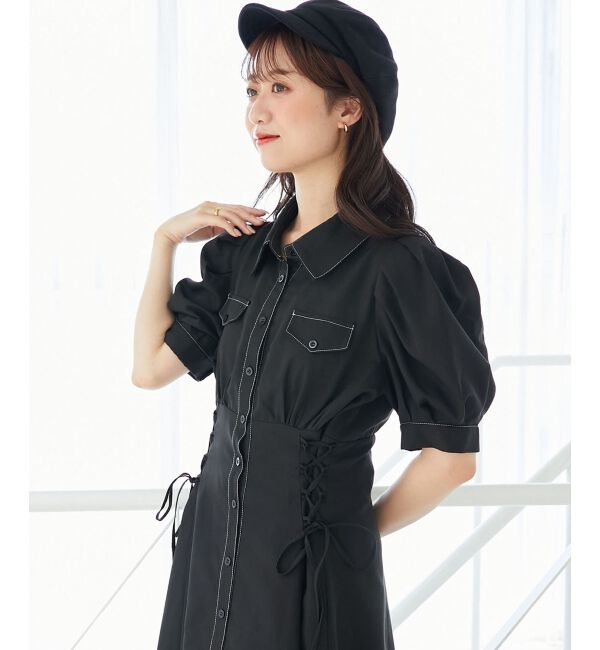 「サイドレースアップシャツワンピース」|ワンピース|