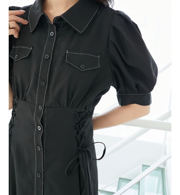  「サイドレースアップシャツワンピース」|ワンピース|
