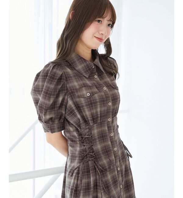  「サイドレースアップシャツワンピース」|ワンピース|