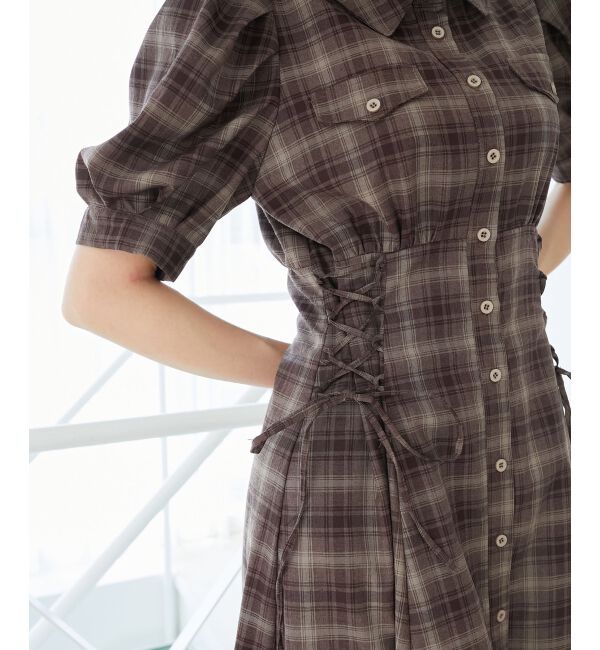  「サイドレースアップシャツワンピース」|ワンピース|