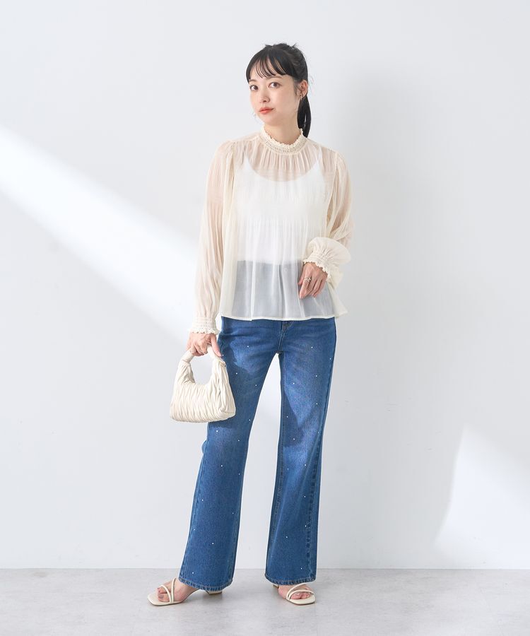 earth music&ecology「ラインストーンフレアーデニムPT」|デニム|