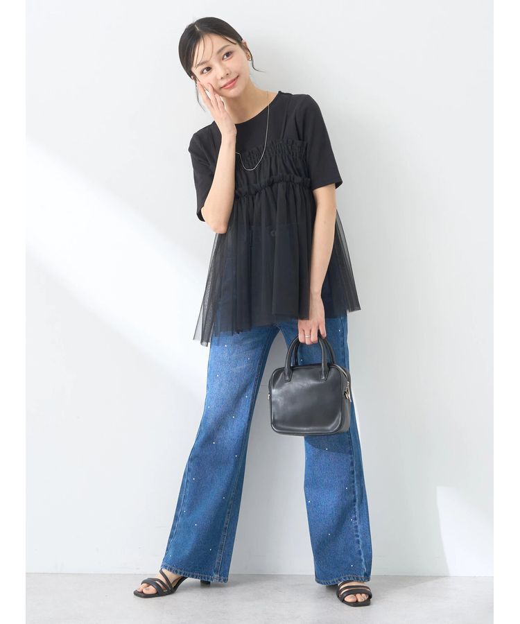 earth music&ecology「ラインストーンフレアーデニムPT」|デニム|