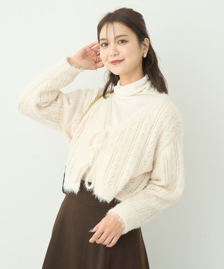 earth music&ecology「フェザーラメフロントリボンニットカーディガン」|カーディガン|