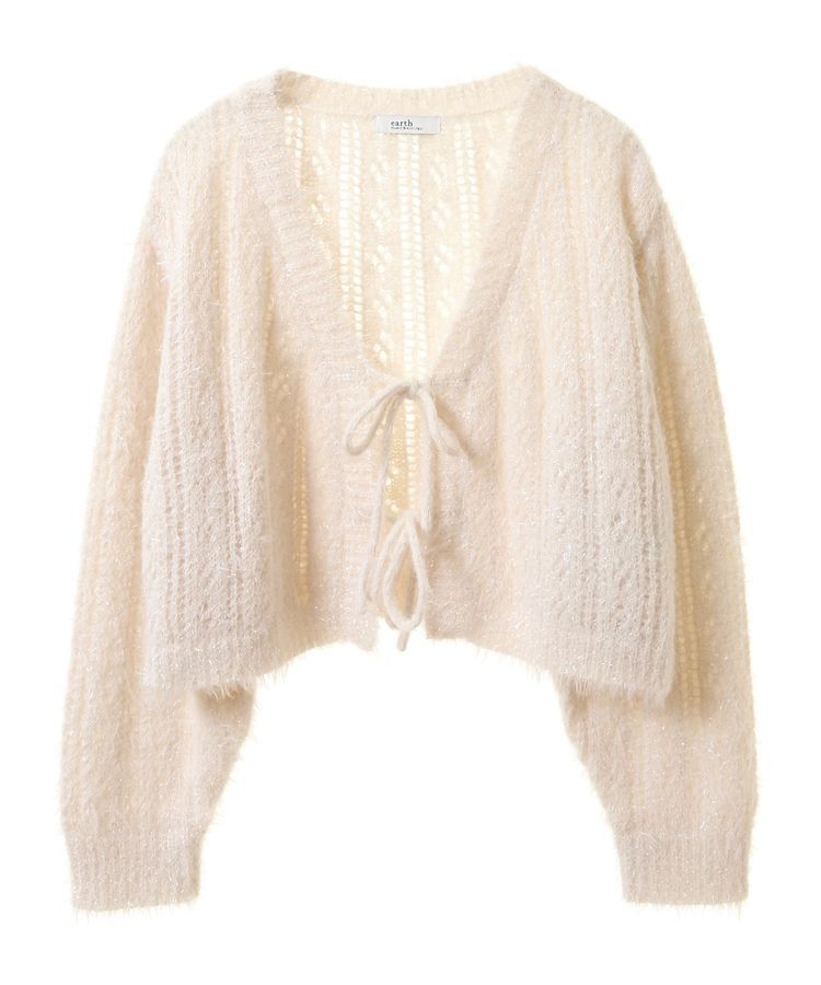 earth music&ecology「フェザーラメフロントリボンニットカーディガン」|カーディガン|