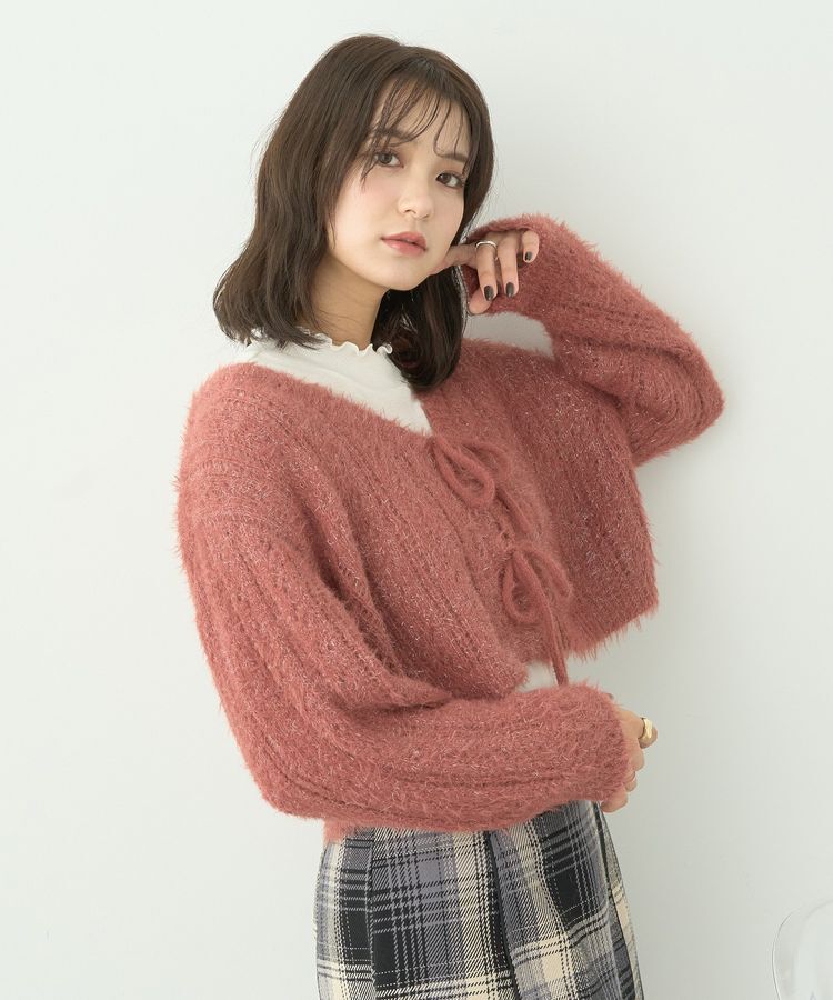 earth music&ecology「フェザーラメフロントリボンニットカーディガン」|カーディガン|