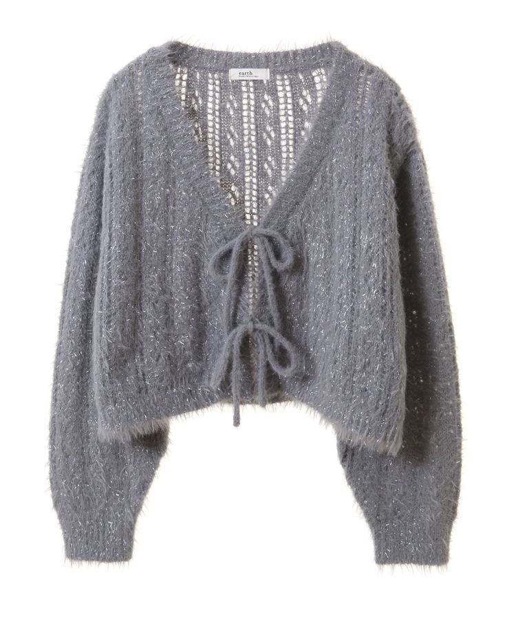 earth music&ecology「フェザーラメフロントリボンニットカーディガン」|カーディガン|