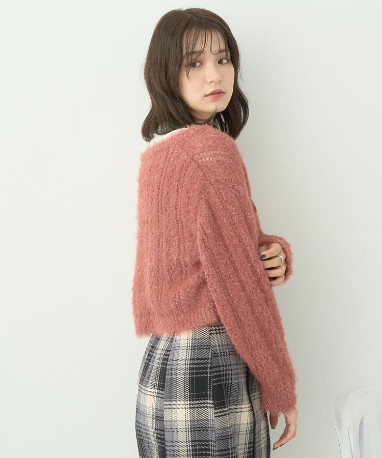 earth music&ecology「フェザーラメフロントリボンニットカーディガン」|カーディガン|