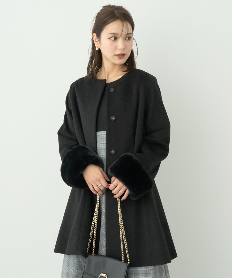 earth music&ecology「ファーカフスノーカラーコート」|ノーカラーコート|