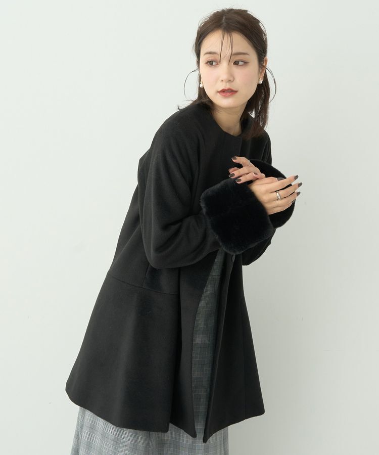 earth music&ecology「ファーカフスノーカラーコート」|ノーカラーコート|