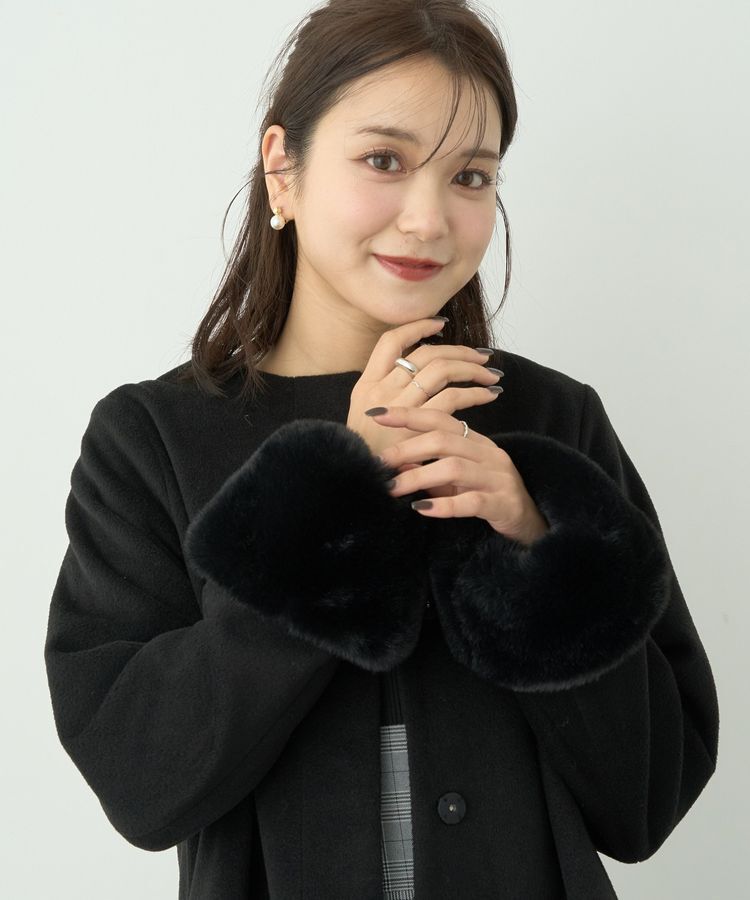 earth music&ecology「ファーカフスノーカラーコート」|ノーカラーコート|