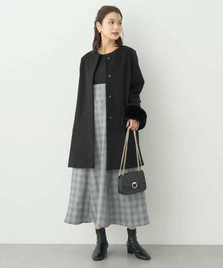 earth music&ecology「ファーカフスノーカラーコート」|ノーカラーコート|