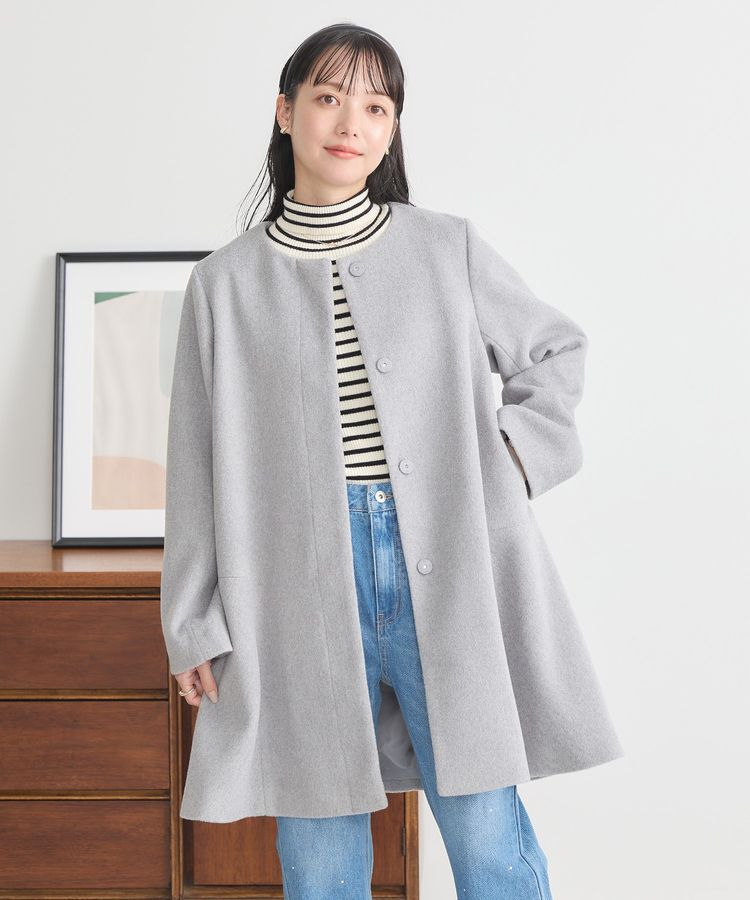 earth music&ecology「ファーカフスノーカラーコート」|ノーカラーコート|Gray Mixture