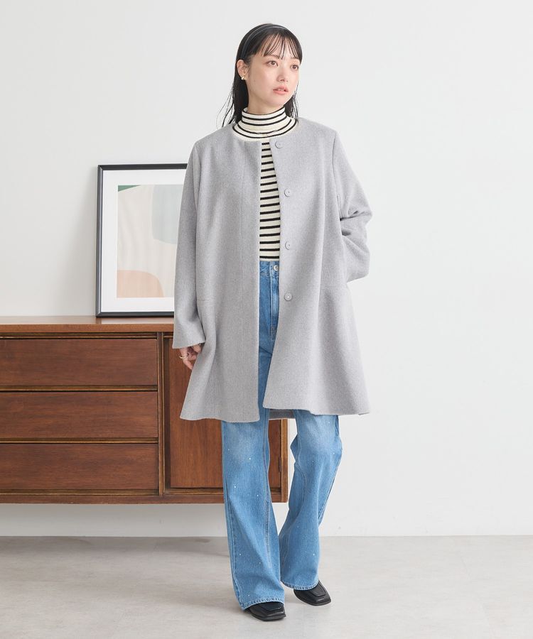 earth music&ecology「ファーカフスノーカラーコート」|ノーカラーコート|