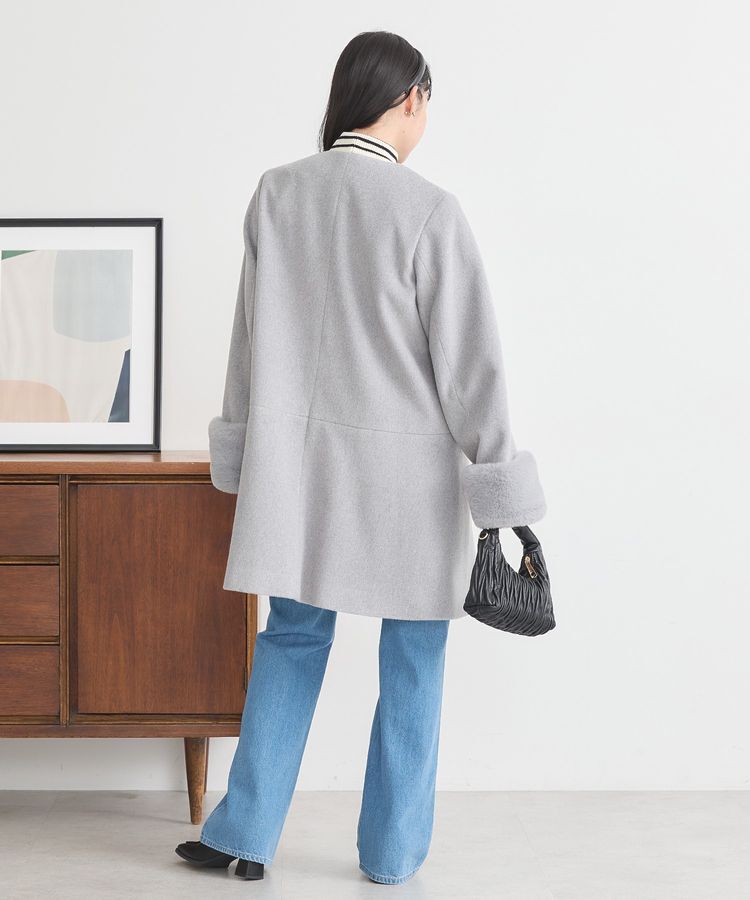 earth music&ecology「ファーカフスノーカラーコート」|ノーカラーコート|