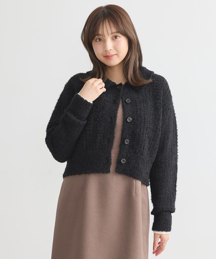 earth music&ecology「格子編み襟付きニットカーディガン」|カーディガン|