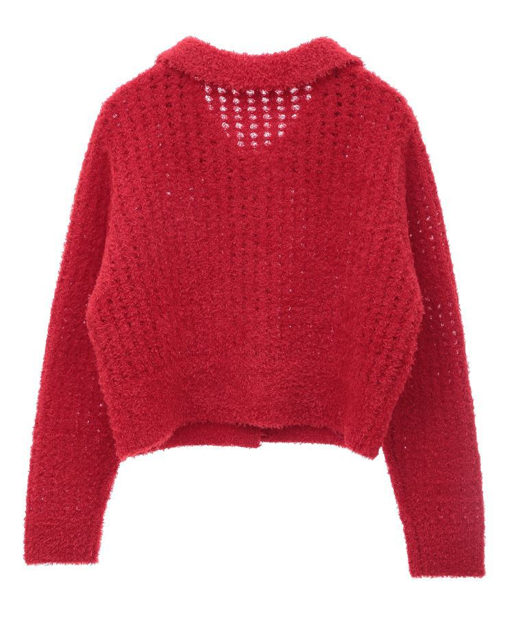 earth music&ecology「格子編み襟付きニットカーディガン」|カーディガン|