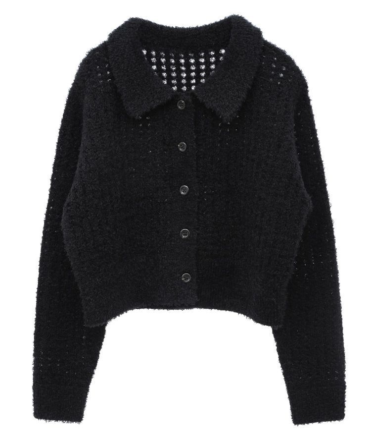 earth music&ecology「格子編み襟付きニットカーディガン」|カーディガン|