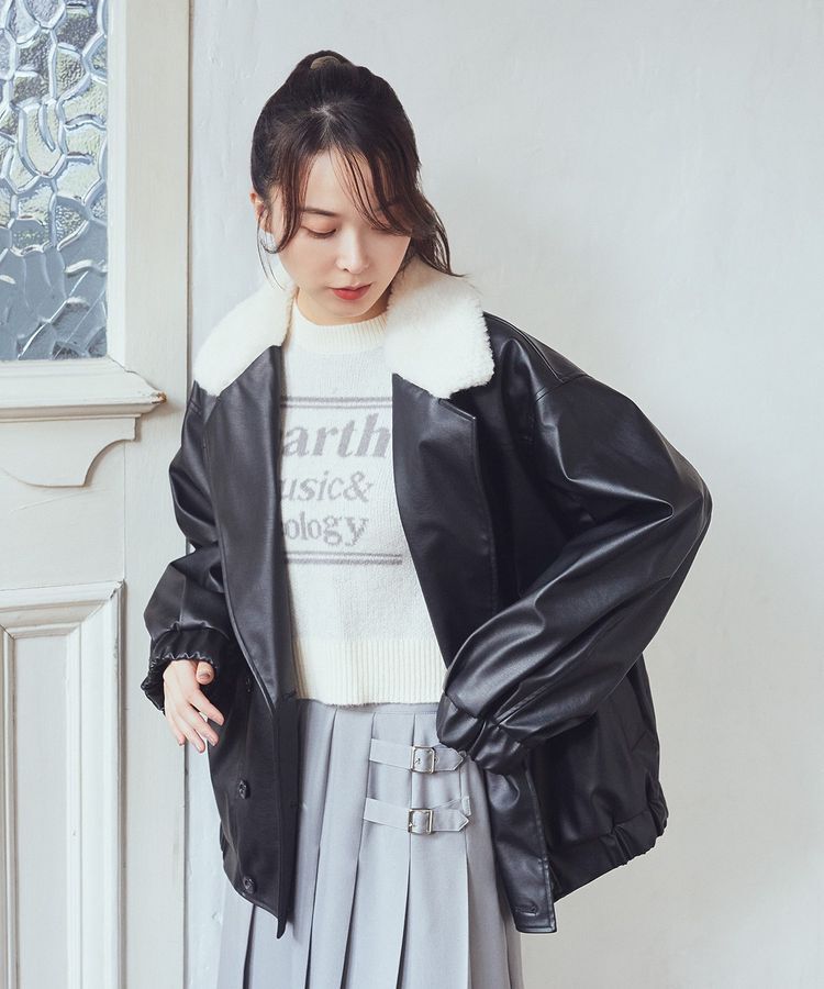 earth music&ecology「ボアテーラードカラーレザーブルゾン」|ブルゾン・スタジャン|