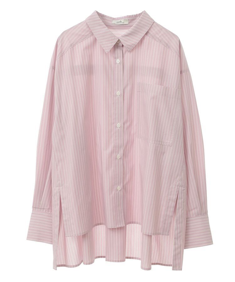 earth music&ecology「サイドスリットストライプオーバーシャツ」|シャツ・ブラウス|Pink