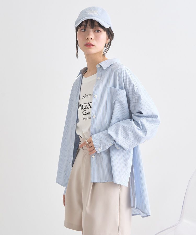 earth music&ecology「サイドスリットストライプオーバーシャツ」|シャツ・ブラウス|