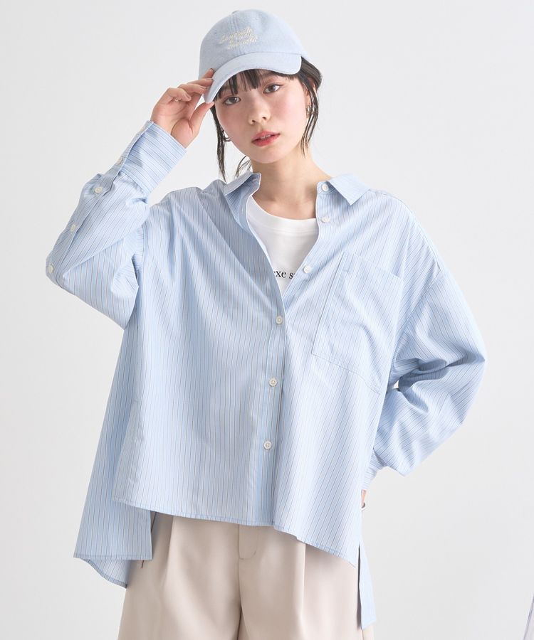 earth music&ecology「サイドスリットストライプオーバーシャツ」|シャツ・ブラウス|Blue
