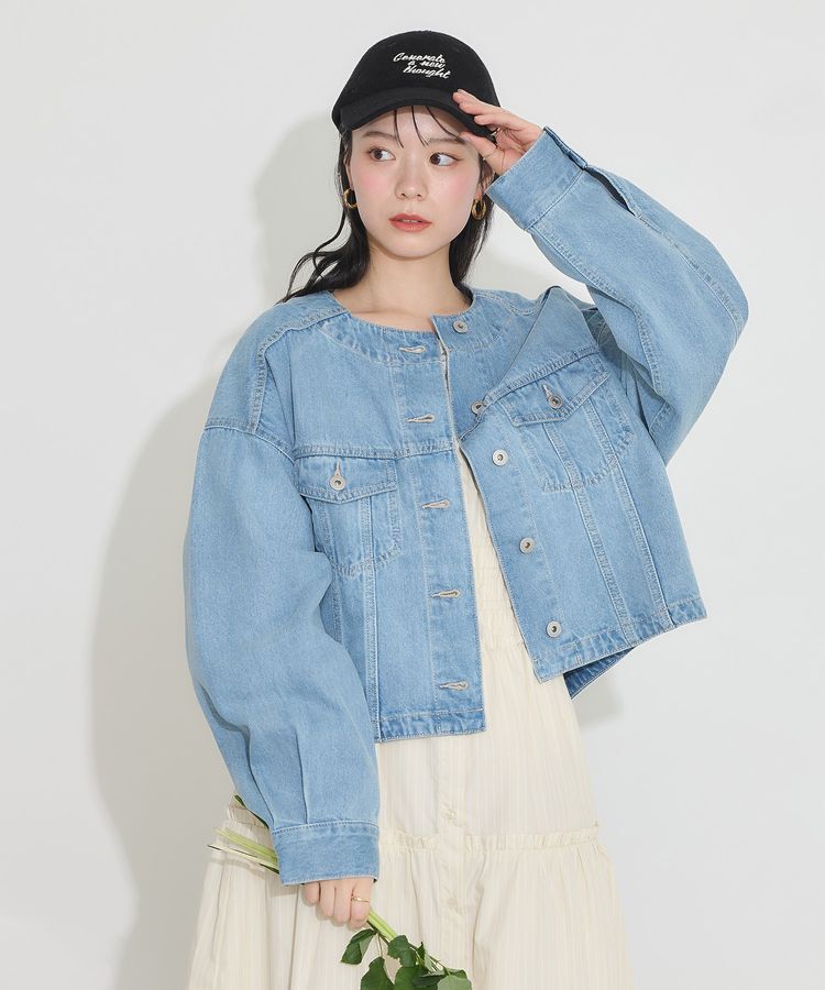 earth music&ecology「ノーカラーデニムジャケット」|テーラードジャケット|